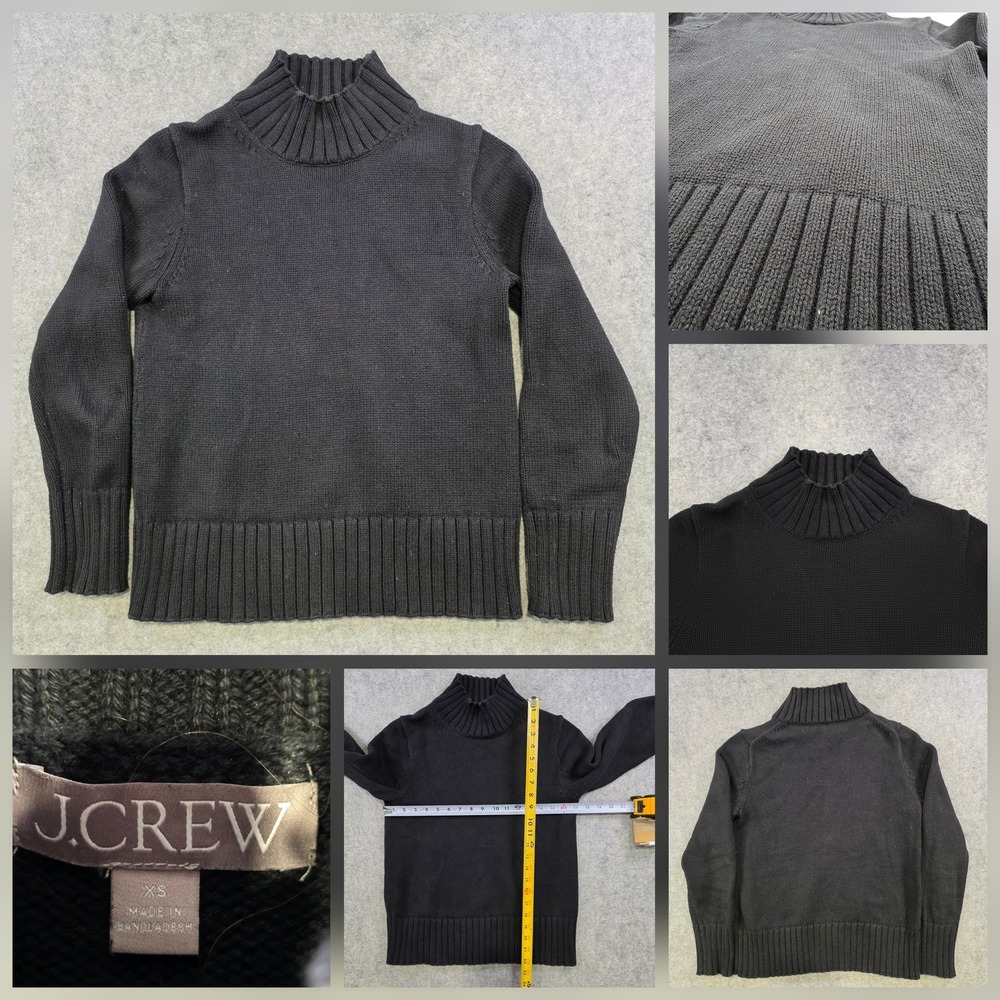 J Crew Sweater Womens XS Black Cotton Turtleneck Knit Pullover Raglan Warm